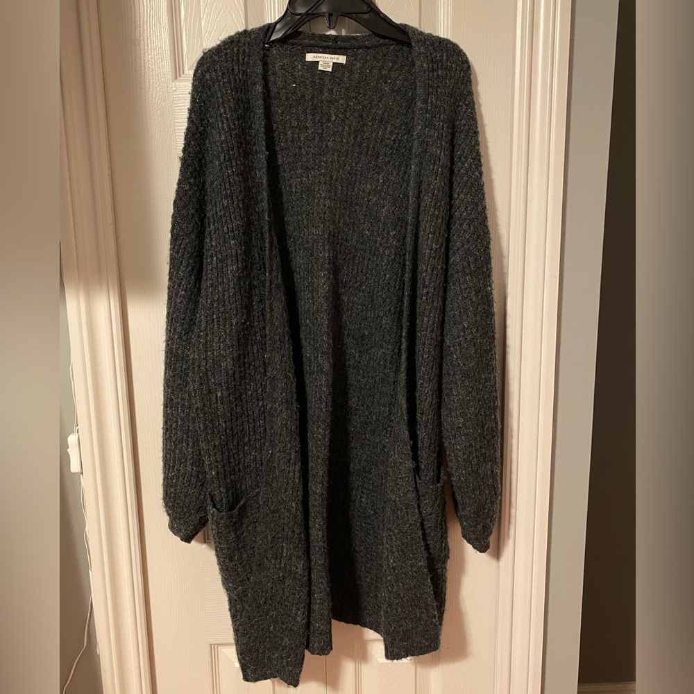 Long Gray American Eagle Cardigan Sweater